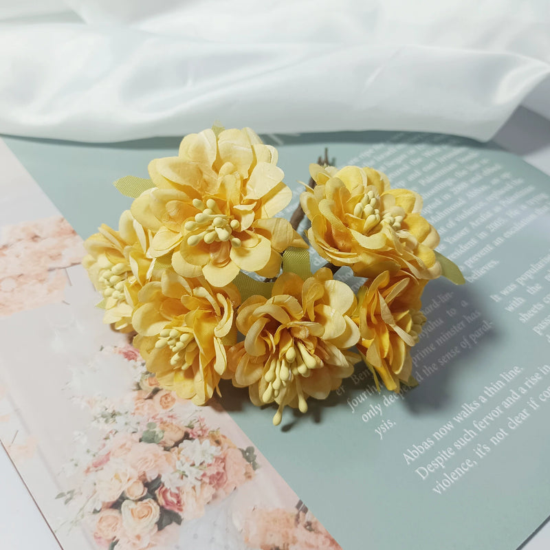 Mini Dahlia Flower Bunch, 4.5" Realistic Faux Floral Pick, Small Artificial Flowers for DIY Wedding Corsages, Wreaths, Gift Decor, Boutonnieres
