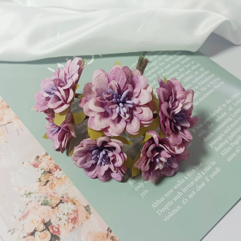 Mini Dahlia Flower Bunch, 4.5" Realistic Faux Floral Pick, Small Artificial Flowers for DIY Wedding Corsages, Wreaths, Gift Decor, Boutonnieres