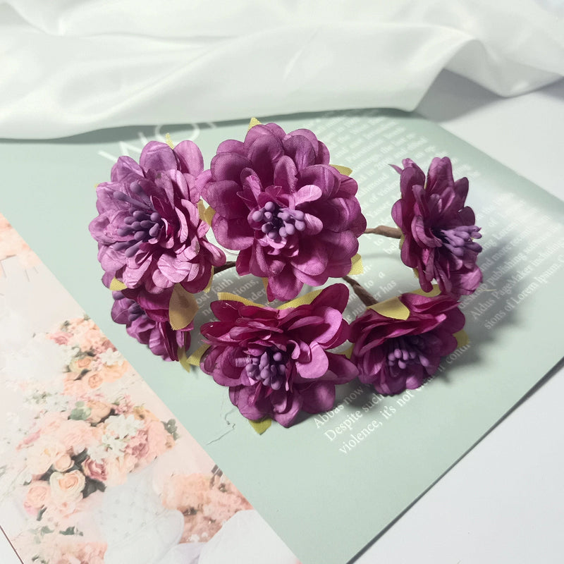 Mini Dahlia Flower Bunch, 4.5" Realistic Faux Floral Pick, Small Artificial Flowers for DIY Wedding Corsages, Wreaths, Gift Decor, Boutonnieres