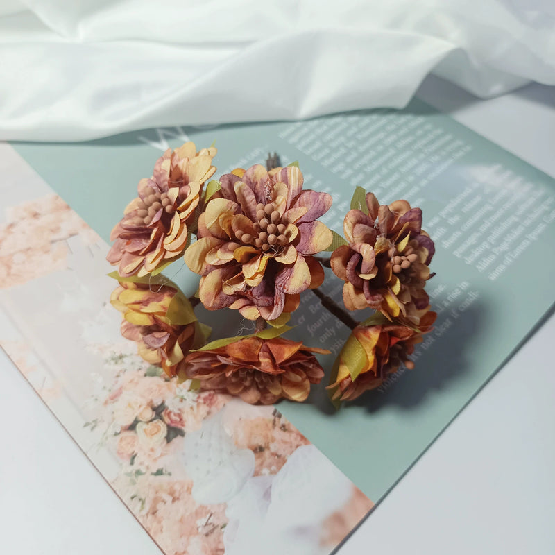 Mini Dahlia Flower Bunch, 4.5" Realistic Faux Floral Pick, Small Artificial Flowers for DIY Wedding Corsages, Wreaths, Gift Decor, Boutonnieres