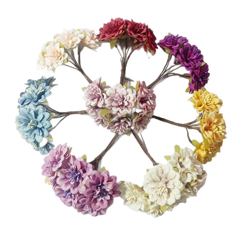 Mini Dahlia Flower Bunch, 4.5" Realistic Faux Floral Pick, Small Artificial Flowers for DIY Wedding Corsages, Wreaths, Gift Decor, Boutonnieres
