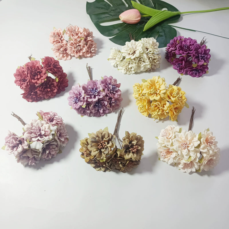 Mini Dahlia Flower Bunch, 4.5" Realistic Faux Floral Pick, Small Artificial Flowers for DIY Wedding Corsages, Wreaths, Gift Decor, Boutonnieres