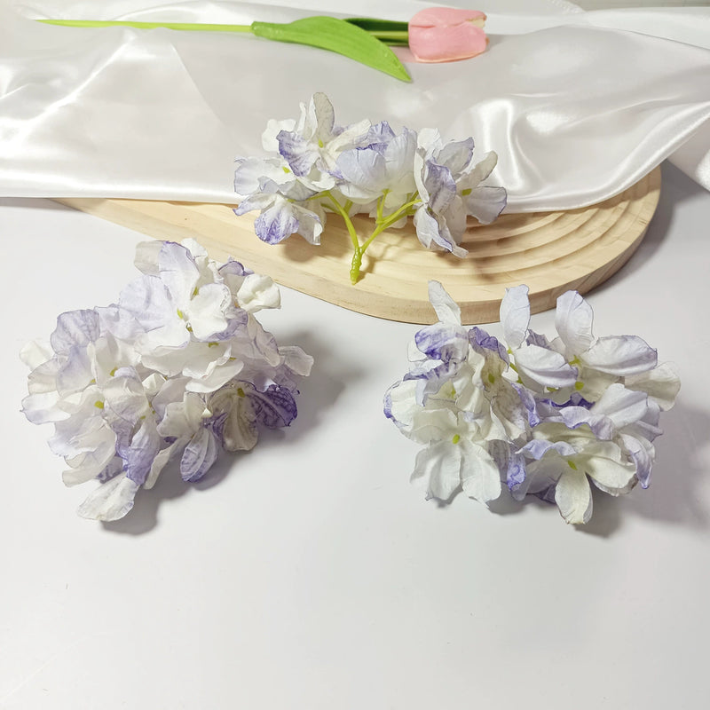 4-Head Singed-Edge Hydrangea Stem, 2" Realistic Faux Flowers for DIY Wedding Bouquets, Centerpieces, Wreaths, Home Decor, Bulk Supply