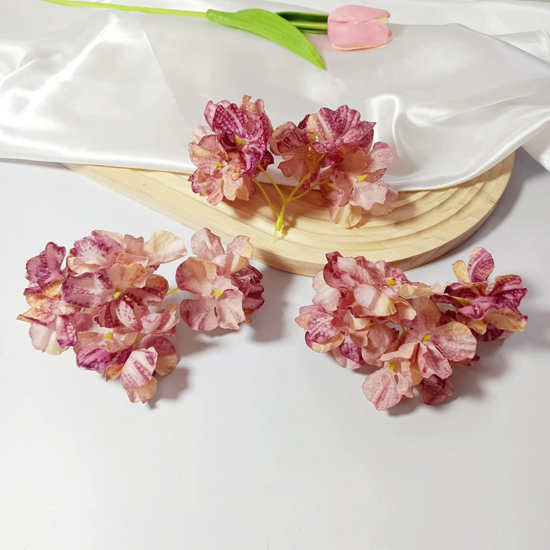 4-Head Singed-Edge Hydrangea Stem, 2" Realistic Faux Flowers for DIY Wedding Bouquets, Centerpieces, Wreaths, Home Decor, Bulk Supply