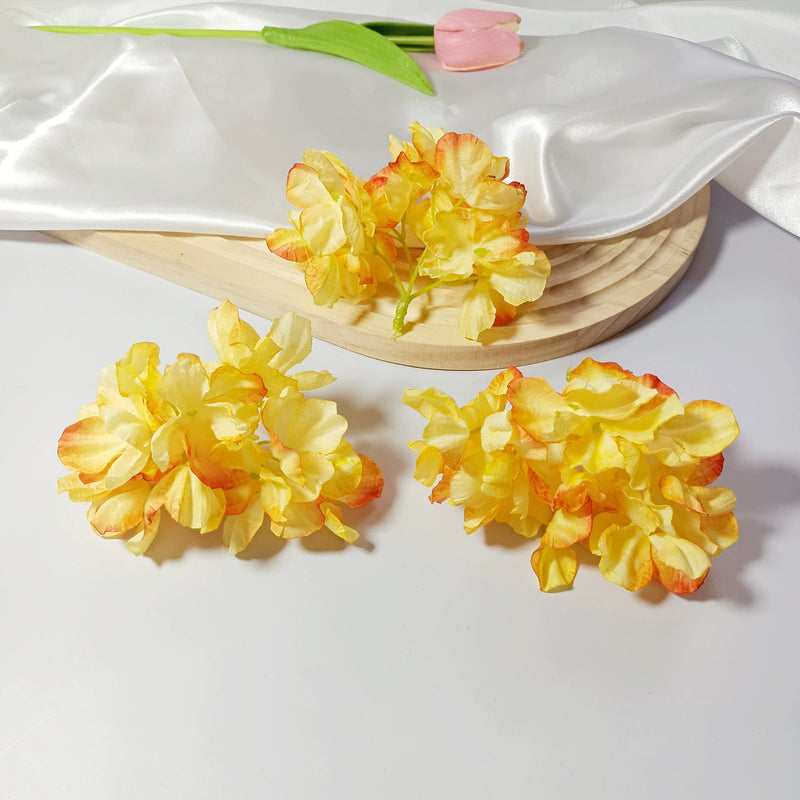 4-Head Singed-Edge Hydrangea Stem, 2" Realistic Faux Flowers for DIY Wedding Bouquets, Centerpieces, Wreaths, Home Decor, Bulk Supply