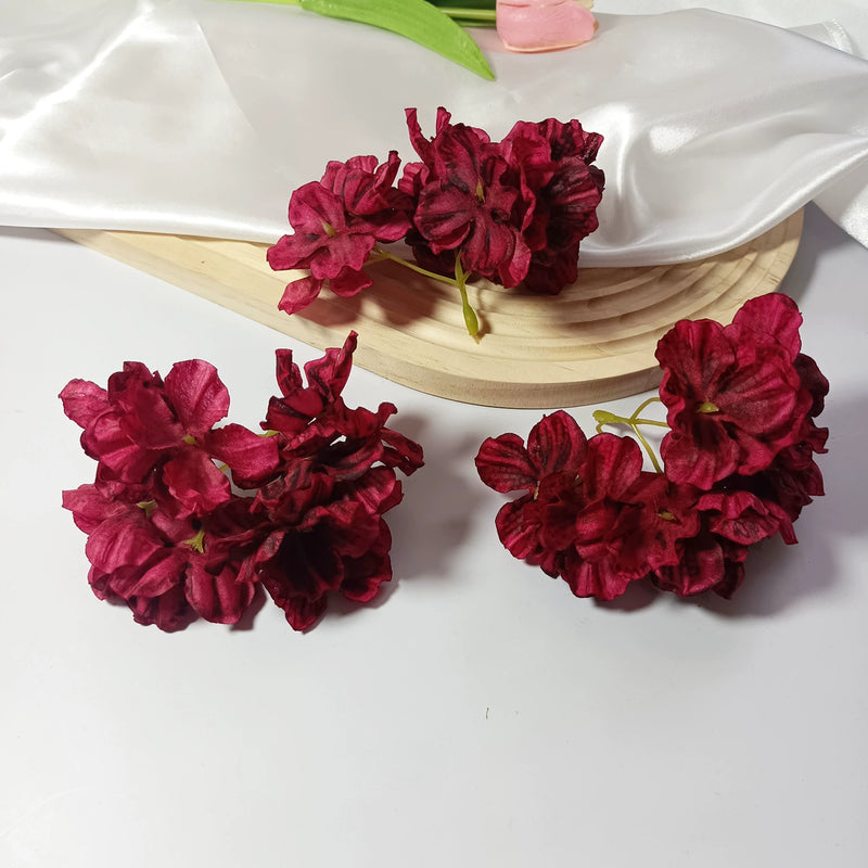 4-Head Singed-Edge Hydrangea Stem, 2" Realistic Faux Flowers for DIY Wedding Bouquets, Centerpieces, Wreaths, Home Decor, Bulk Supply