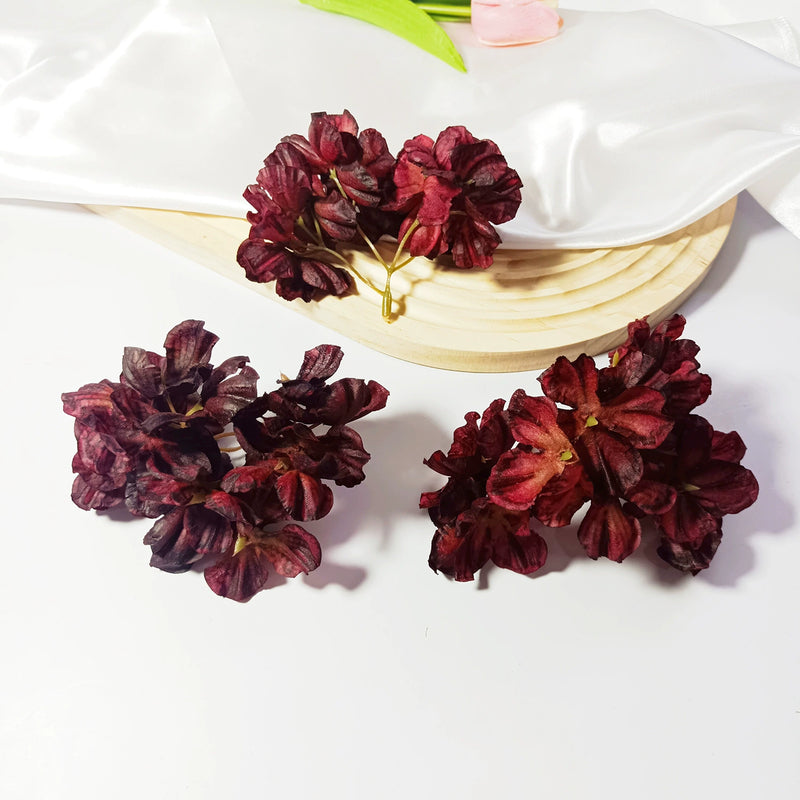 4-Head Singed-Edge Hydrangea Stem, 2" Realistic Faux Flowers for DIY Wedding Bouquets, Centerpieces, Wreaths, Home Decor, Bulk Supply