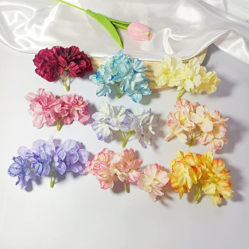 4-Head Singed-Edge Hydrangea Stem, 2" Realistic Faux Flowers for DIY Wedding Bouquets, Centerpieces, Wreaths, Home Decor, Bulk Supply