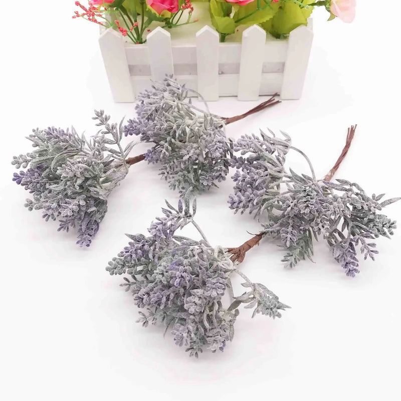 Flocked Lavender Spray, 5.5" Mini Faux Lavender Bunches, Realistic Purple Stems for DIY Wedding Corsages, Boutonnieres & Farmhouse Home Decor