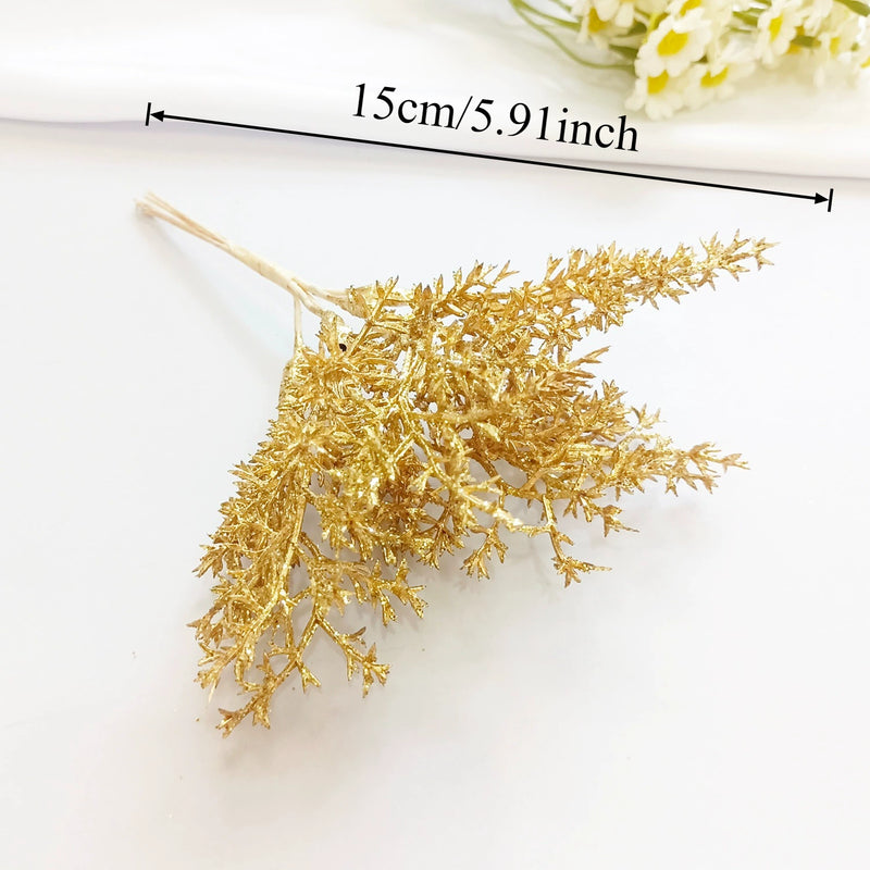 Gilded Cedar & Pine Floral Pick, 8-Inch Faux Stem for DIY Crafts, Wedding Boutonnieres, Christmas Decor & Luxe Gift Wrapping