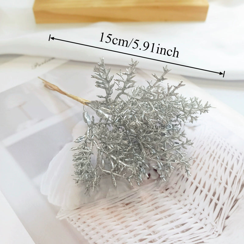 Gilded Cedar & Pine Floral Pick, 8-Inch Faux Stem for DIY Crafts, Wedding Boutonnieres, Christmas Decor & Luxe Gift Wrapping
