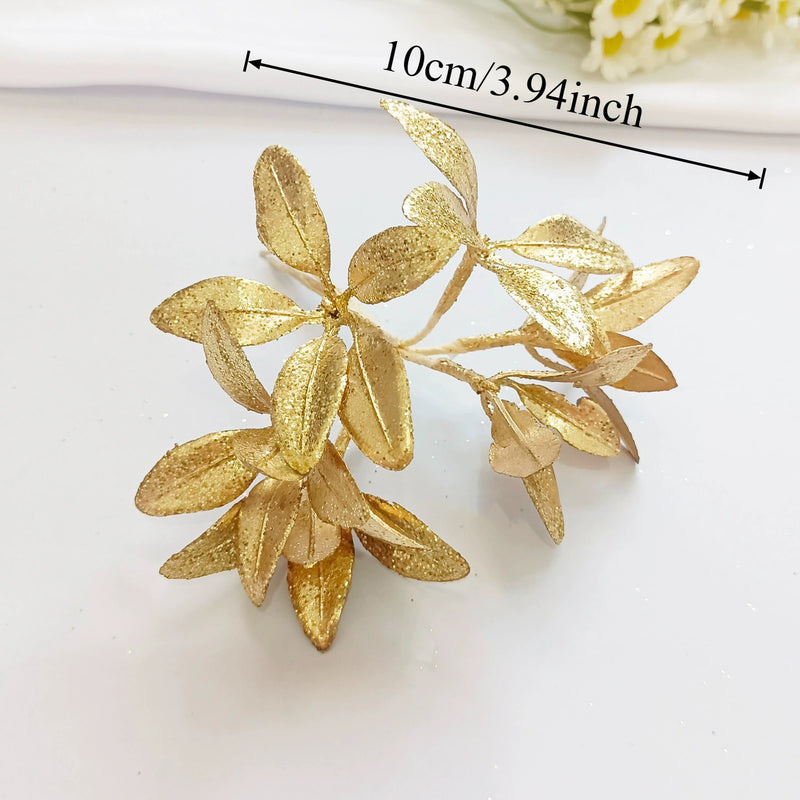 Gilded Cedar & Pine Floral Pick, 8-Inch Faux Stem for DIY Crafts, Wedding Boutonnieres, Christmas Decor & Luxe Gift Wrapping