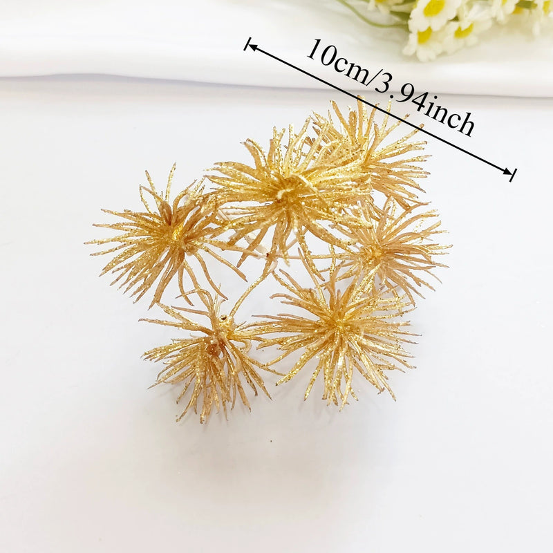 Gilded Cedar & Pine Floral Pick, 8-Inch Faux Stem for DIY Crafts, Wedding Boutonnieres, Christmas Decor & Luxe Gift Wrapping