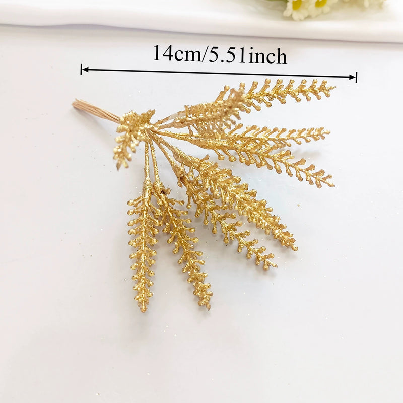 Gilded Cedar & Pine Floral Pick, 8-Inch Faux Stem for DIY Crafts, Wedding Boutonnieres, Christmas Decor & Luxe Gift Wrapping