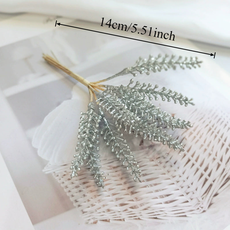 Gilded Cedar & Pine Floral Pick, 8-Inch Faux Stem for DIY Crafts, Wedding Boutonnieres, Christmas Decor & Luxe Gift Wrapping