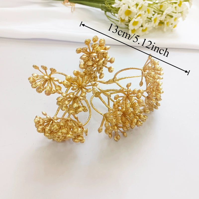Gilded Cedar & Pine Floral Pick, 8-Inch Faux Stem for DIY Crafts, Wedding Boutonnieres, Christmas Decor & Luxe Gift Wrapping