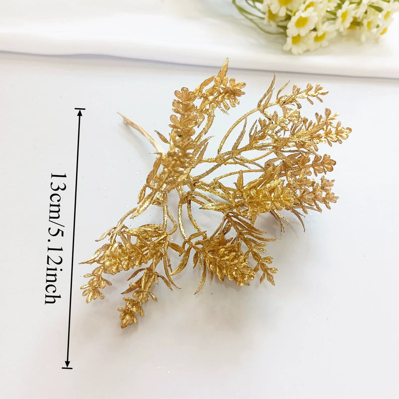 Gilded Cedar & Pine Floral Pick, 8-Inch Faux Stem for DIY Crafts, Wedding Boutonnieres, Christmas Decor & Luxe Gift Wrapping