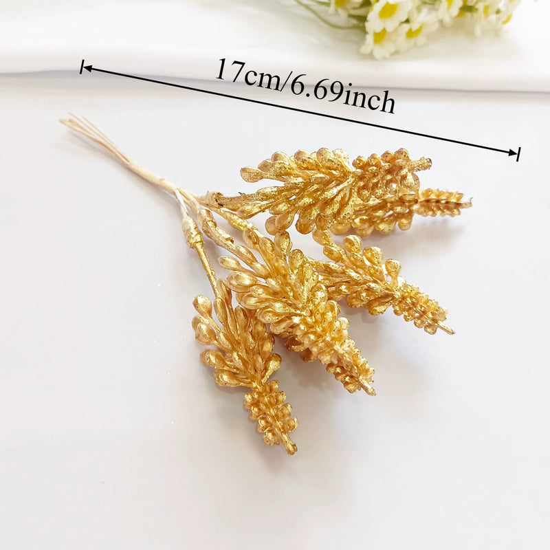 Gilded Cedar & Pine Floral Pick, 8-Inch Faux Stem for DIY Crafts, Wedding Boutonnieres, Christmas Decor & Luxe Gift Wrapping