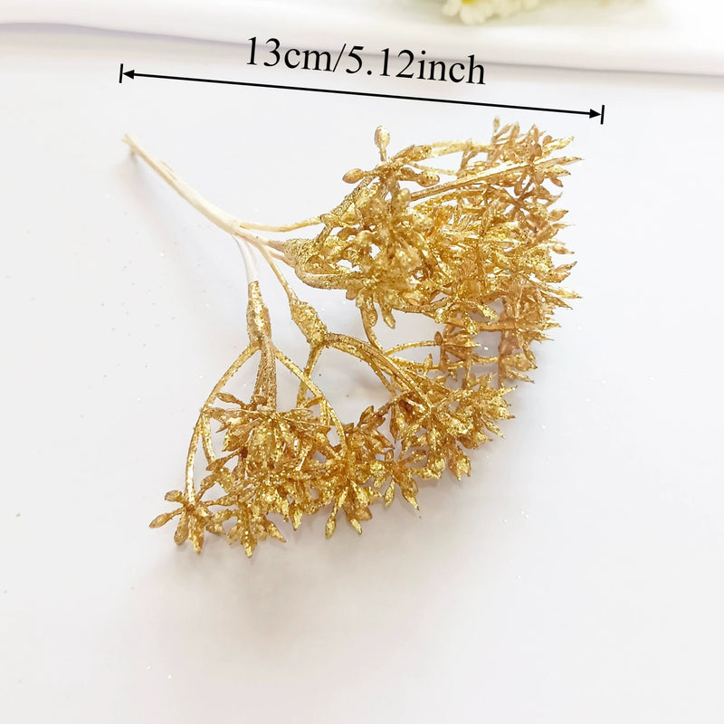 Gilded Cedar & Pine Floral Pick, 8-Inch Faux Stem for DIY Crafts, Wedding Boutonnieres, Christmas Decor & Luxe Gift Wrapping