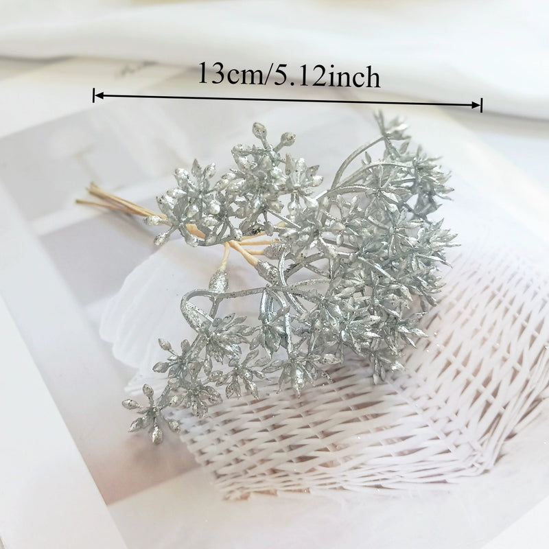 Gilded Cedar & Pine Floral Pick, 8-Inch Faux Stem for DIY Crafts, Wedding Boutonnieres, Christmas Decor & Luxe Gift Wrapping