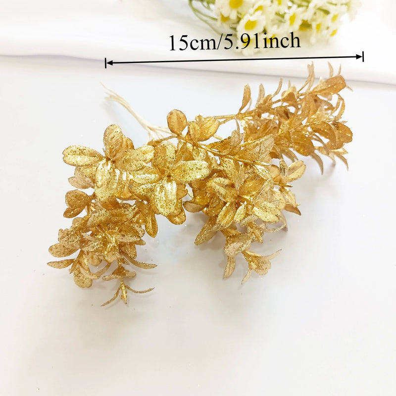 Gilded Cedar & Pine Floral Pick, 8-Inch Faux Stem for DIY Crafts, Wedding Boutonnieres, Christmas Decor & Luxe Gift Wrapping