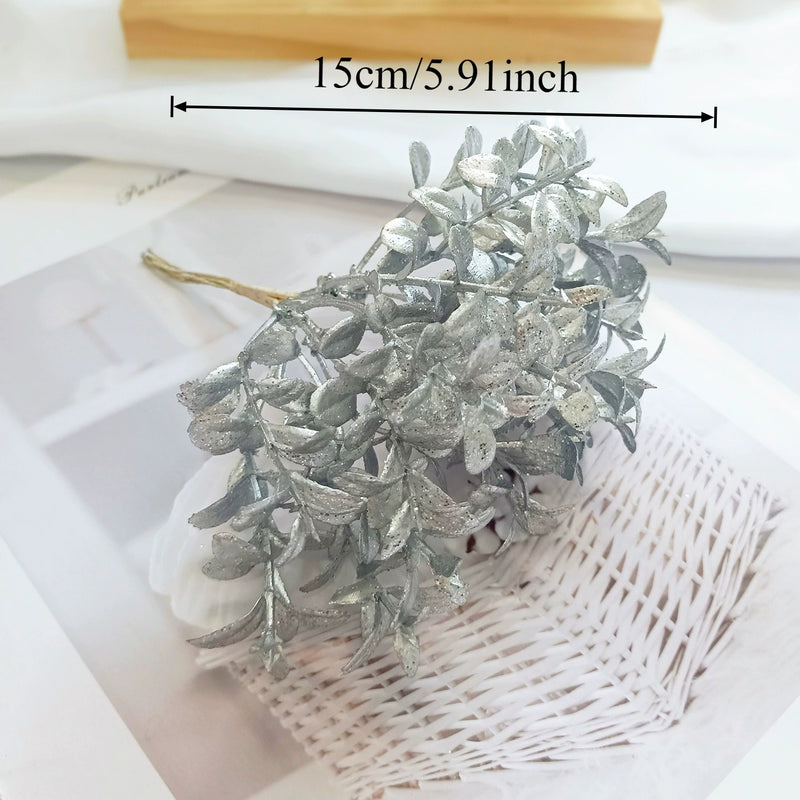 Gilded Cedar & Pine Floral Pick, 8-Inch Faux Stem for DIY Crafts, Wedding Boutonnieres, Christmas Decor & Luxe Gift Wrapping