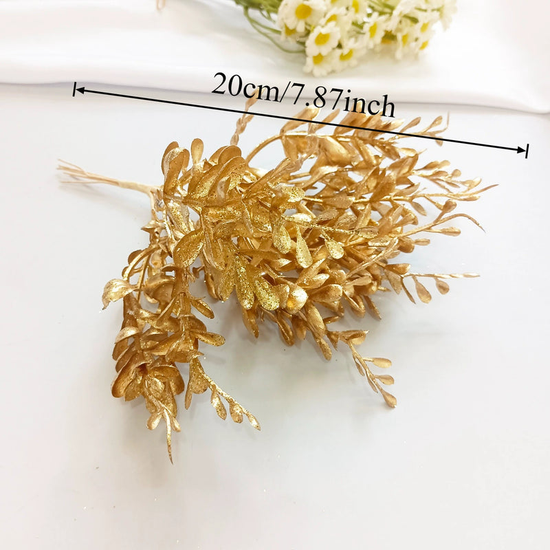 Gilded Cedar & Pine Floral Pick, 8-Inch Faux Stem for DIY Crafts, Wedding Boutonnieres, Christmas Decor & Luxe Gift Wrapping