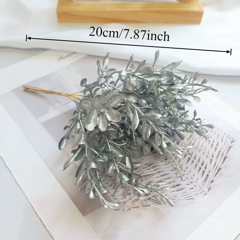 Gilded Cedar & Pine Floral Pick, 8-Inch Faux Stem for DIY Crafts, Wedding Boutonnieres, Christmas Decor & Luxe Gift Wrapping