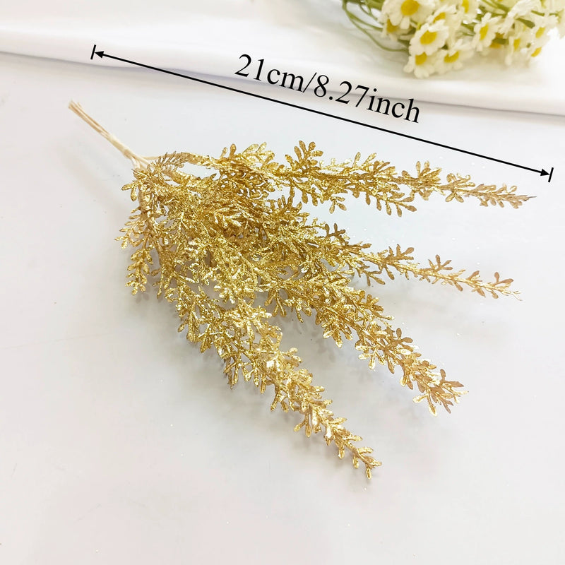 Gilded Cedar & Pine Floral Pick, 8-Inch Faux Stem for DIY Crafts, Wedding Boutonnieres, Christmas Decor & Luxe Gift Wrapping