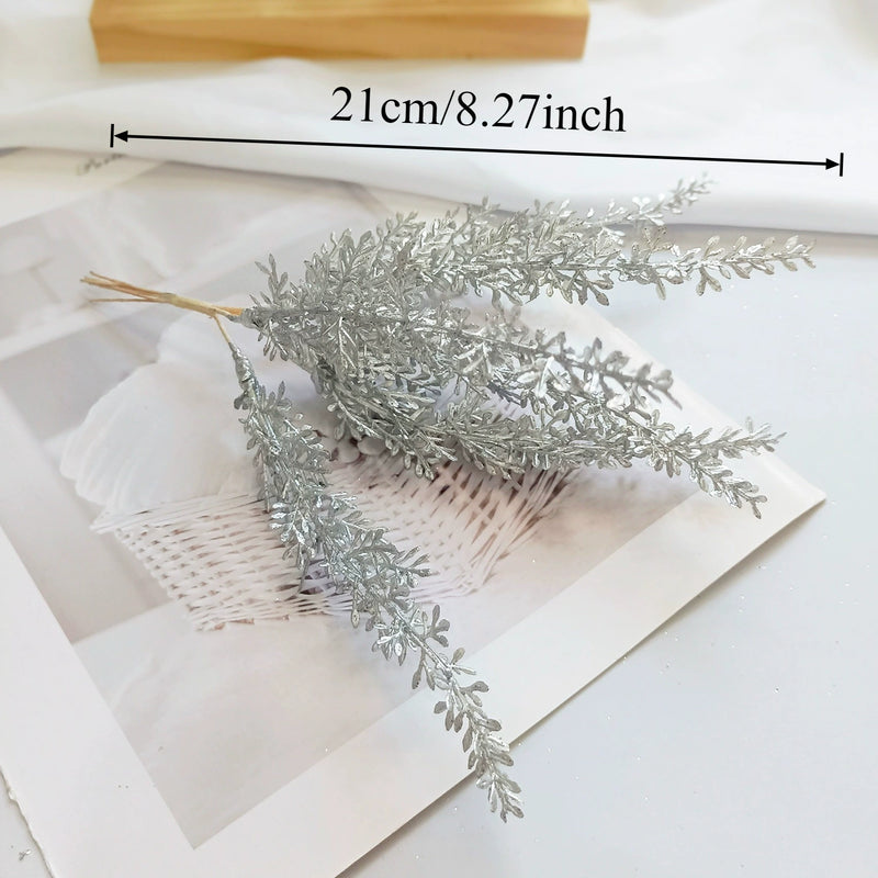 Gilded Cedar & Pine Floral Pick, 8-Inch Faux Stem for DIY Crafts, Wedding Boutonnieres, Christmas Decor & Luxe Gift Wrapping