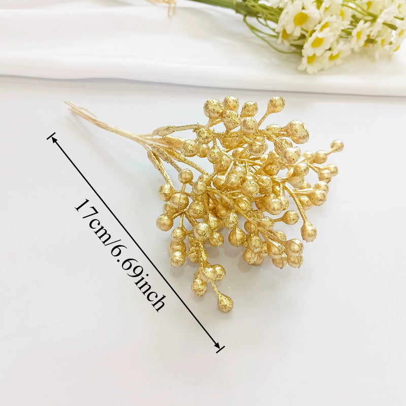 Gilded Cedar & Pine Floral Pick, 8-Inch Faux Stem for DIY Crafts, Wedding Boutonnieres, Christmas Decor & Luxe Gift Wrapping