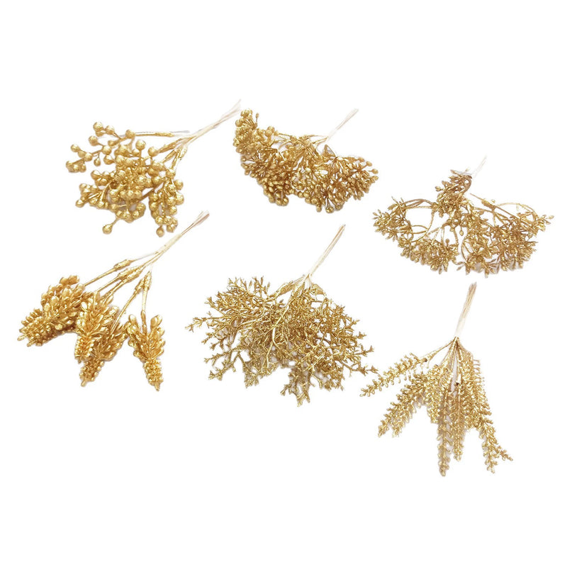 Gilded Cedar & Pine Floral Pick, 8-Inch Faux Stem for DIY Crafts, Wedding Boutonnieres, Christmas Decor & Luxe Gift Wrapping