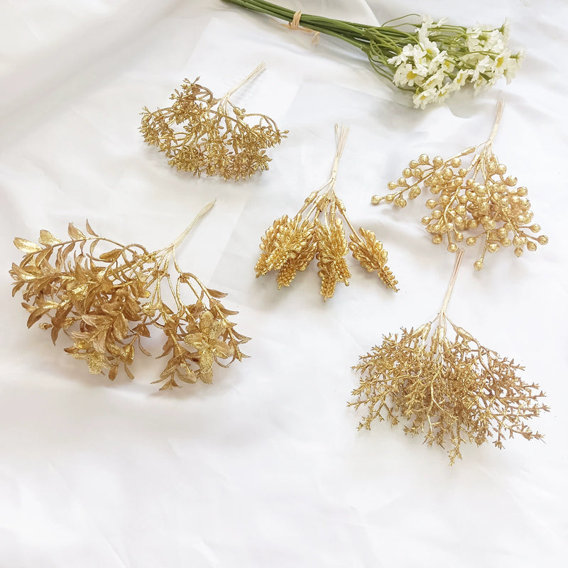 Gilded Cedar & Pine Floral Pick, 8-Inch Faux Stem for DIY Crafts, Wedding Boutonnieres, Christmas Decor & Luxe Gift Wrapping