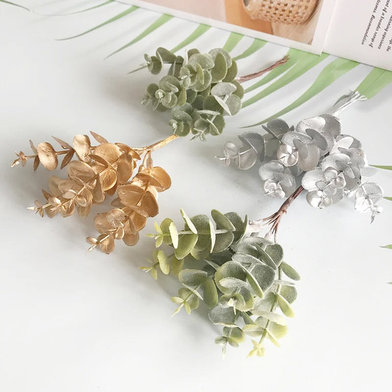 Mini Faux Money Plant Leaves, 5.5" Real-Touch White Eucalyptus Decor, Perfect for Weddings, DIY Bouquets, Home Accents