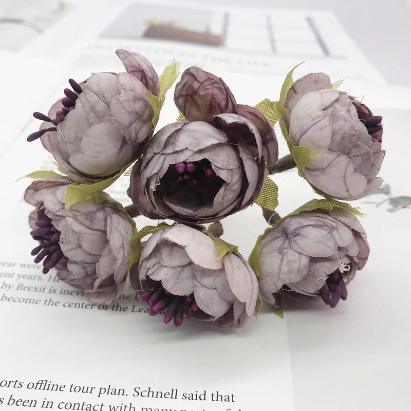 Small Faux Flower Bud Bouquet, 6-Stem Realistic Artificial Flowers for DIY Wedding Crafts, Corsages, Boutonnieres, Wreaths & Gift Decor