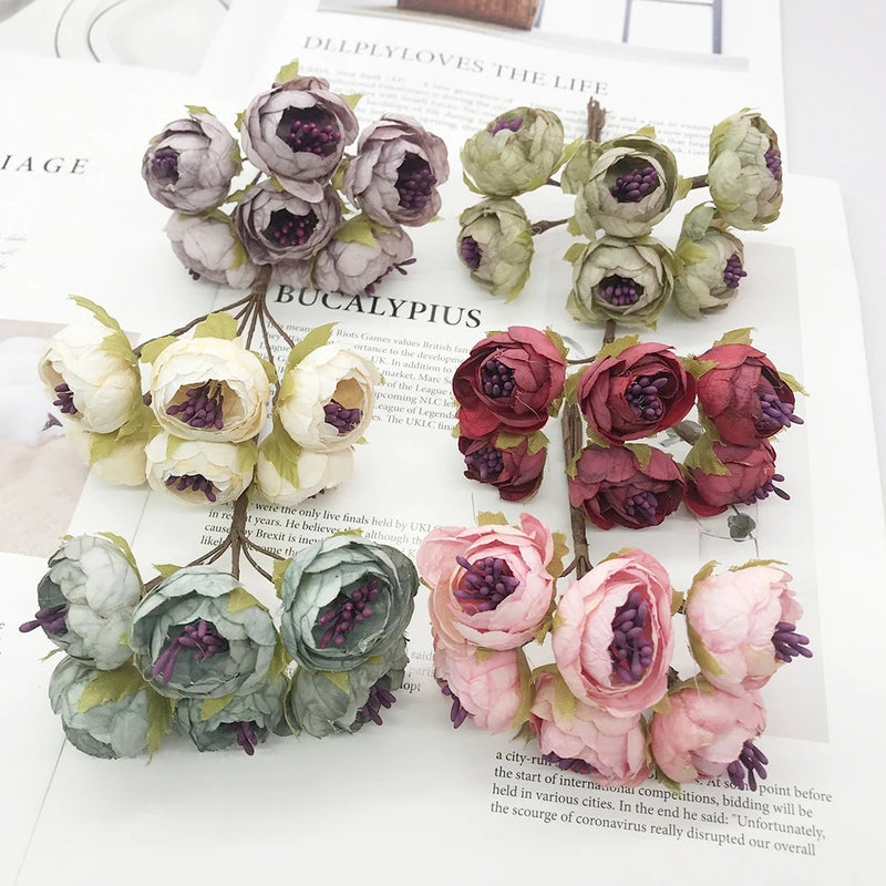 Small Faux Flower Bud Bouquet, 6-Stem Realistic Artificial Flowers for DIY Wedding Crafts, Corsages, Boutonnieres, Wreaths & Gift Decor