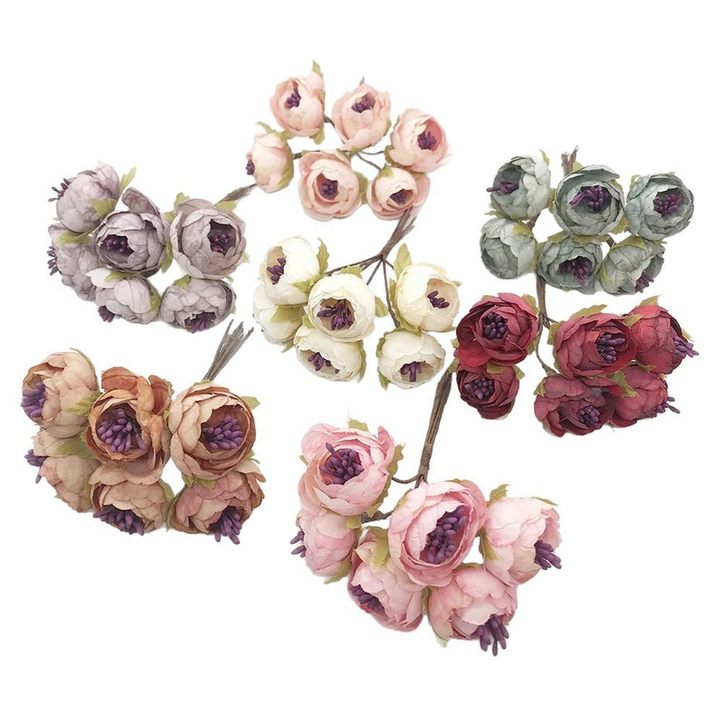 Small Faux Flower Bud Bouquet, 6-Stem Realistic Artificial Flowers for DIY Wedding Crafts, Corsages, Boutonnieres, Wreaths & Gift Decor