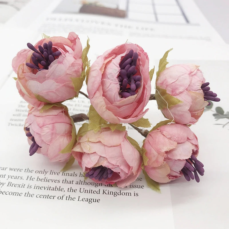 Small Faux Flower Bud Bouquet, 6-Stem Realistic Artificial Flowers for DIY Wedding Crafts, Corsages, Boutonnieres, Wreaths & Gift Decor
