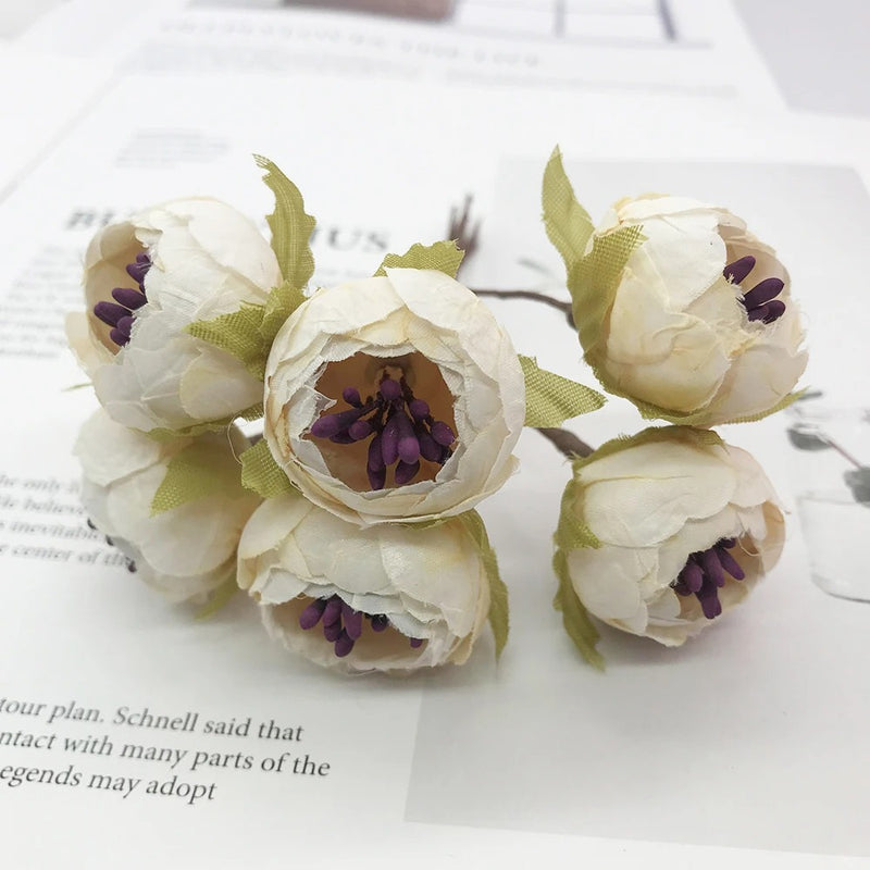 Small Faux Flower Bud Bouquet, 6-Stem Realistic Artificial Flowers for DIY Wedding Crafts, Corsages, Boutonnieres, Wreaths & Gift Decor