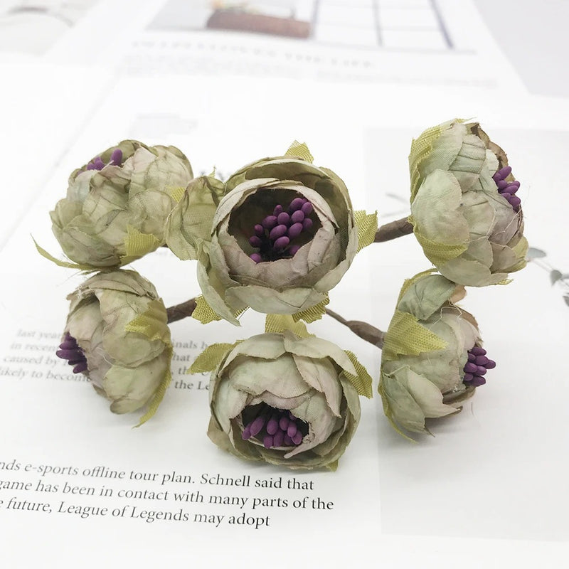 Small Faux Flower Bud Bouquet, 6-Stem Realistic Artificial Flowers for DIY Wedding Crafts, Corsages, Boutonnieres, Wreaths & Gift Decor