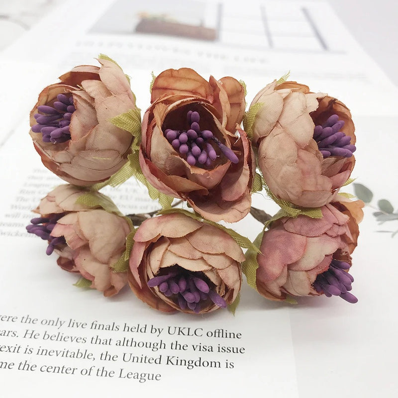 Small Faux Flower Bud Bouquet, 6-Stem Realistic Artificial Flowers for DIY Wedding Crafts, Corsages, Boutonnieres, Wreaths & Gift Decor