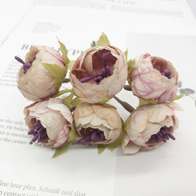 Small Faux Flower Bud Bouquet, 6-Stem Realistic Artificial Flowers for DIY Wedding Crafts, Corsages, Boutonnieres, Wreaths & Gift Decor