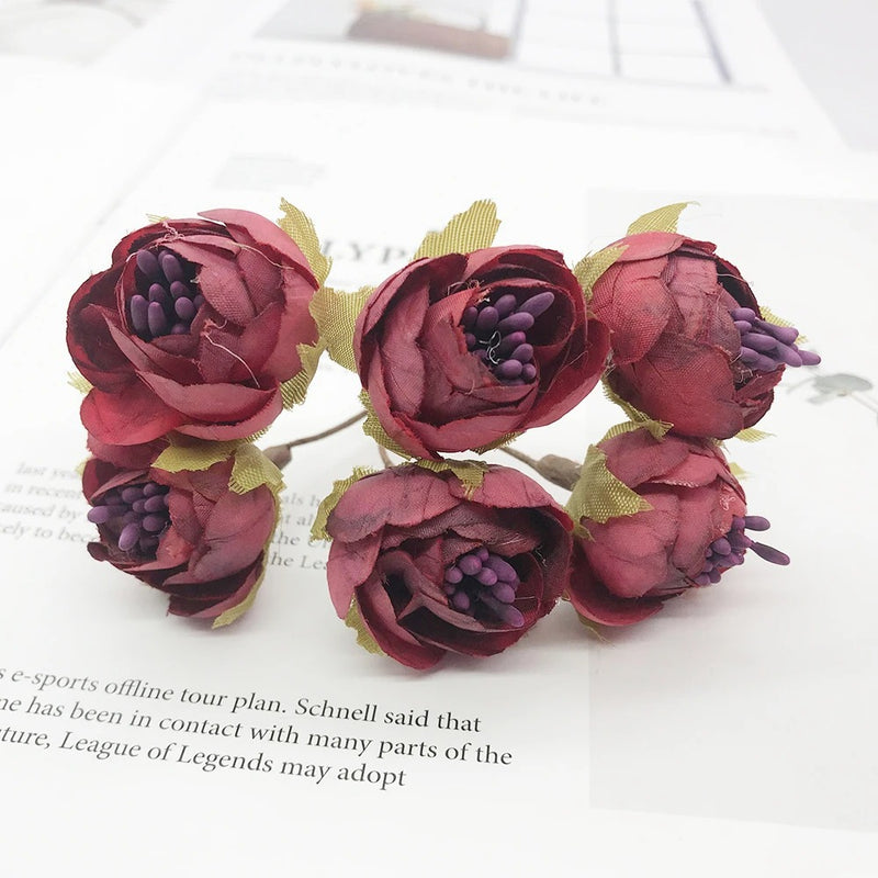 Small Faux Flower Bud Bouquet, 6-Stem Realistic Artificial Flowers for DIY Wedding Crafts, Corsages, Boutonnieres, Wreaths & Gift Decor