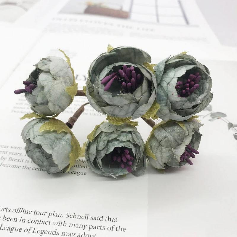 Small Faux Flower Bud Bouquet, 6-Stem Realistic Artificial Flowers for DIY Wedding Crafts, Corsages, Boutonnieres, Wreaths & Gift Decor