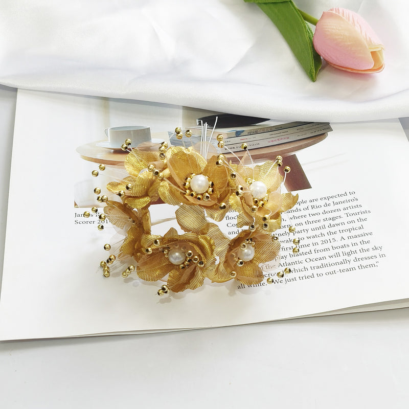 Luminous Pearl Flower Spray, 4.5" Beaded Floral Picks for DIY Wedding Decor, Corsage & Boutonniere Crafting, Ethereal Bridal Hair Accessories