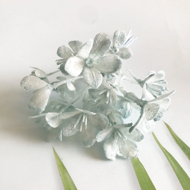 Ethereal Frosted Pine Spray, 6.5" Small Faux Greenery Stems for DIY, Realistic Filler for Wedding Bouquets, Corsages, Wreaths, Home Decor