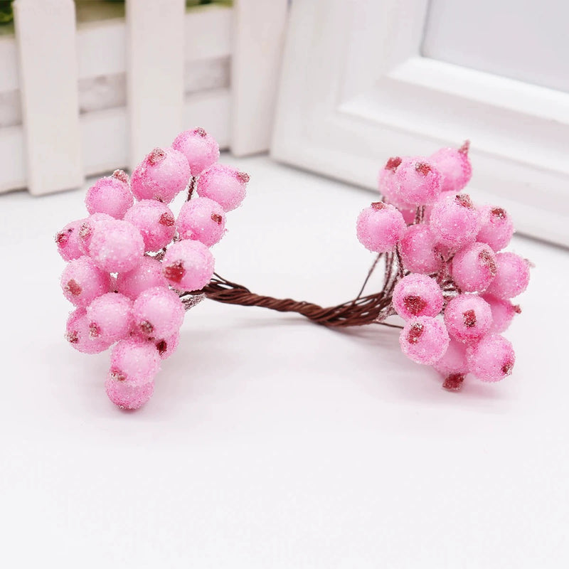Frosted Berry Picks, 40pc Mini 0.5" Berries on 5.5" Wired Stems, Realistic Faux Floral Accents for DIY Wedding Bouquets, Wreaths & Holiday Decor