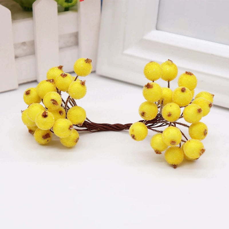 Frosted Berry Picks, 40pc Mini 0.5" Berries on 5.5" Wired Stems, Realistic Faux Floral Accents for DIY Wedding Bouquets, Wreaths & Holiday Decor