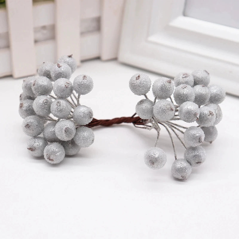 Frosted Berry Picks, 40pc Mini 0.5" Berries on 5.5" Wired Stems, Realistic Faux Floral Accents for DIY Wedding Bouquets, Wreaths & Holiday Decor