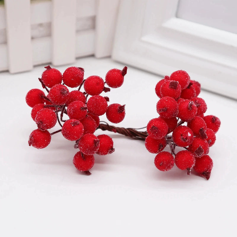Frosted Berry Picks, 40pc Mini 0.5" Berries on 5.5" Wired Stems, Realistic Faux Floral Accents for DIY Wedding Bouquets, Wreaths & Holiday Decor